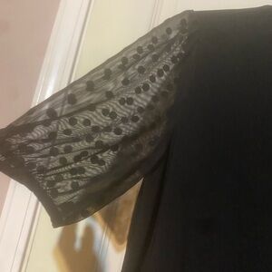 Anne Klein Black Blouse with Sheer Polka Dot Sleeves